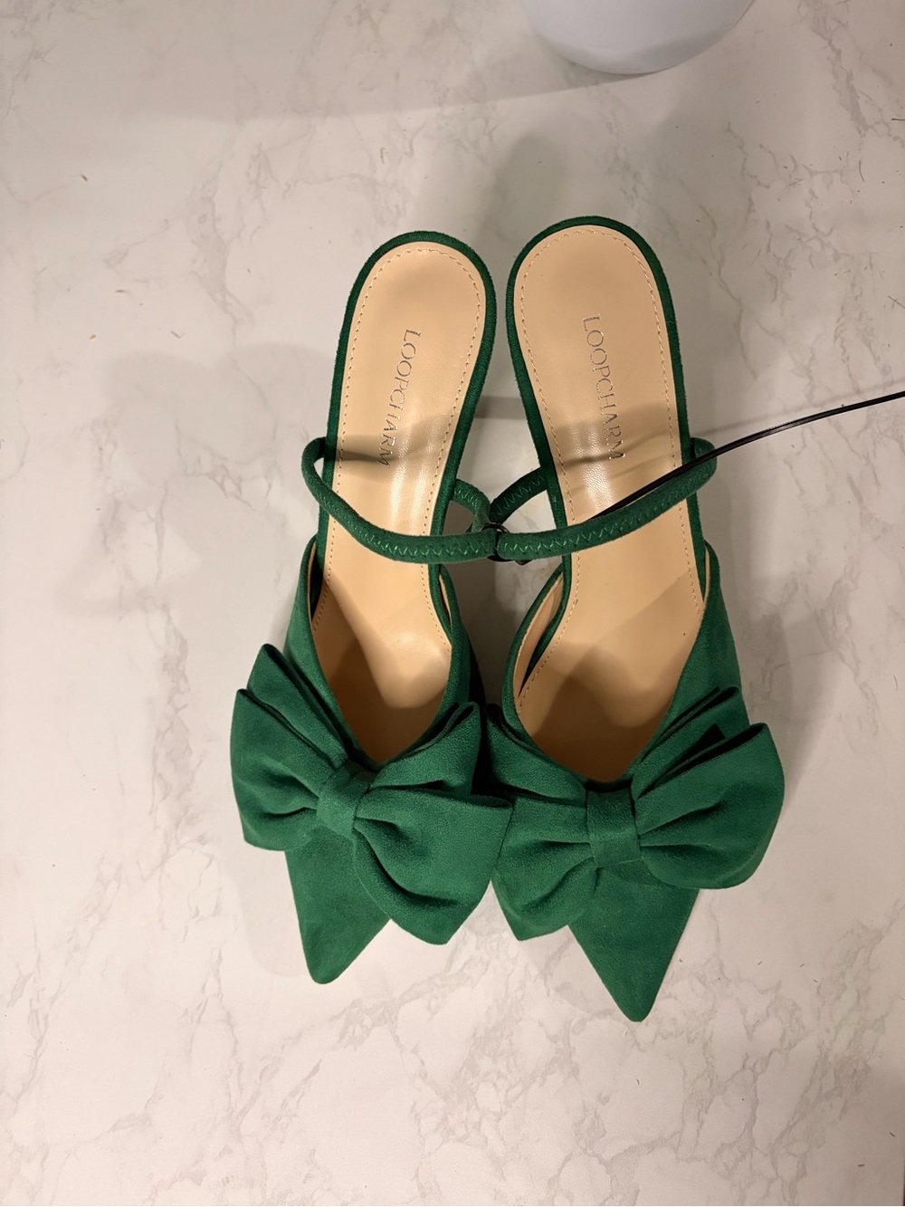 & Other Stories Green Pointed-Toe Bow Slingback Flats
